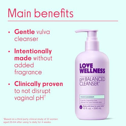 Love Wellness pH-Balancing Reinigungsmittel | Sanfte Intimwaschung für die tägliche Pflege | Ohne Duftstoffe, nicht reizend & pH-angepasst | Mit Aloe Vera & Ringelblume für empfindliche Haut | 295 ml