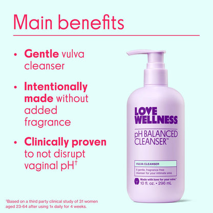 Love Wellness pH-Balancing Reinigungsmittel | Sanfte Intimwaschung für die tägliche Pflege | Ohne Duftstoffe, nicht reizend & pH-angepasst | Mit Aloe Vera & Ringelblume für empfindliche Haut | 295 ml