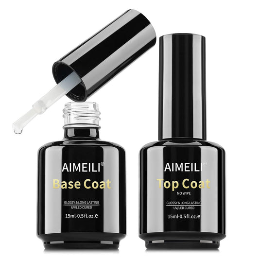AIMEILI HEMA-freier Gel-Nagellack Base & Top Coat Set 2 x 15 ml – Hochglänzend, langanhaltend, vegan & tierversuchsfrei