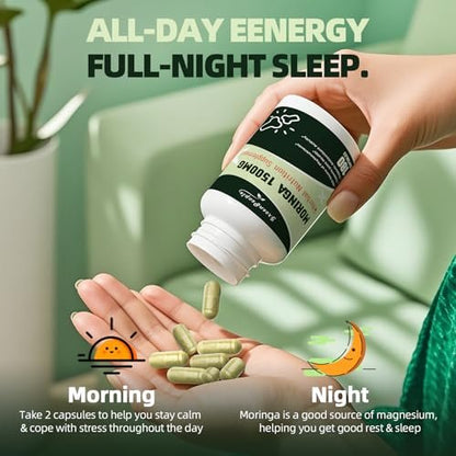 GREENPEOPLE Moringa-Ganzblattkapseln 1500mg - Hochdosiert 10:1 Moringa Oleifera Blattextrakt - Natürliches Superfood für Energie & Immunsystem - Vegan, Nicht-GVO, Koffeinfrei - 180 Kapseln