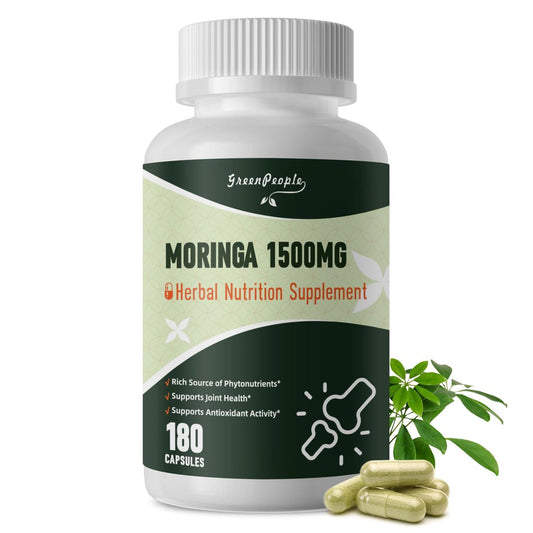 GREENPEOPLE Moringa-Ganzblattkapseln 1500mg - Hochdosiert 10:1 Moringa Oleifera Blattextrakt - Natürliches Superfood für Energie & Immunsystem - Vegan, Nicht-GVO, Koffeinfrei - 180 Kapseln