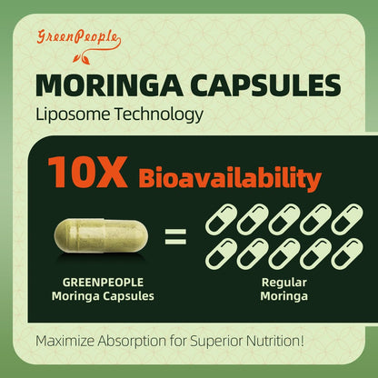 GREENPEOPLE Moringa-Ganzblattkapseln 1500mg - Hochdosiert 10:1 Moringa Oleifera Blattextrakt - Natürliches Superfood für Energie & Immunsystem - Vegan, Nicht-GVO, Koffeinfrei - 180 Kapseln