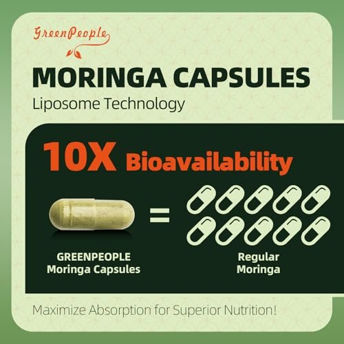 GREENPEOPLE Moringa-Ganzblattkapseln 1500mg - Hochdosiert 10:1 Moringa Oleifera Blattextrakt - Natürliches Superfood für Energie & Immunsystem - Vegan, Nicht-GVO, Koffeinfrei - 180 Kapseln