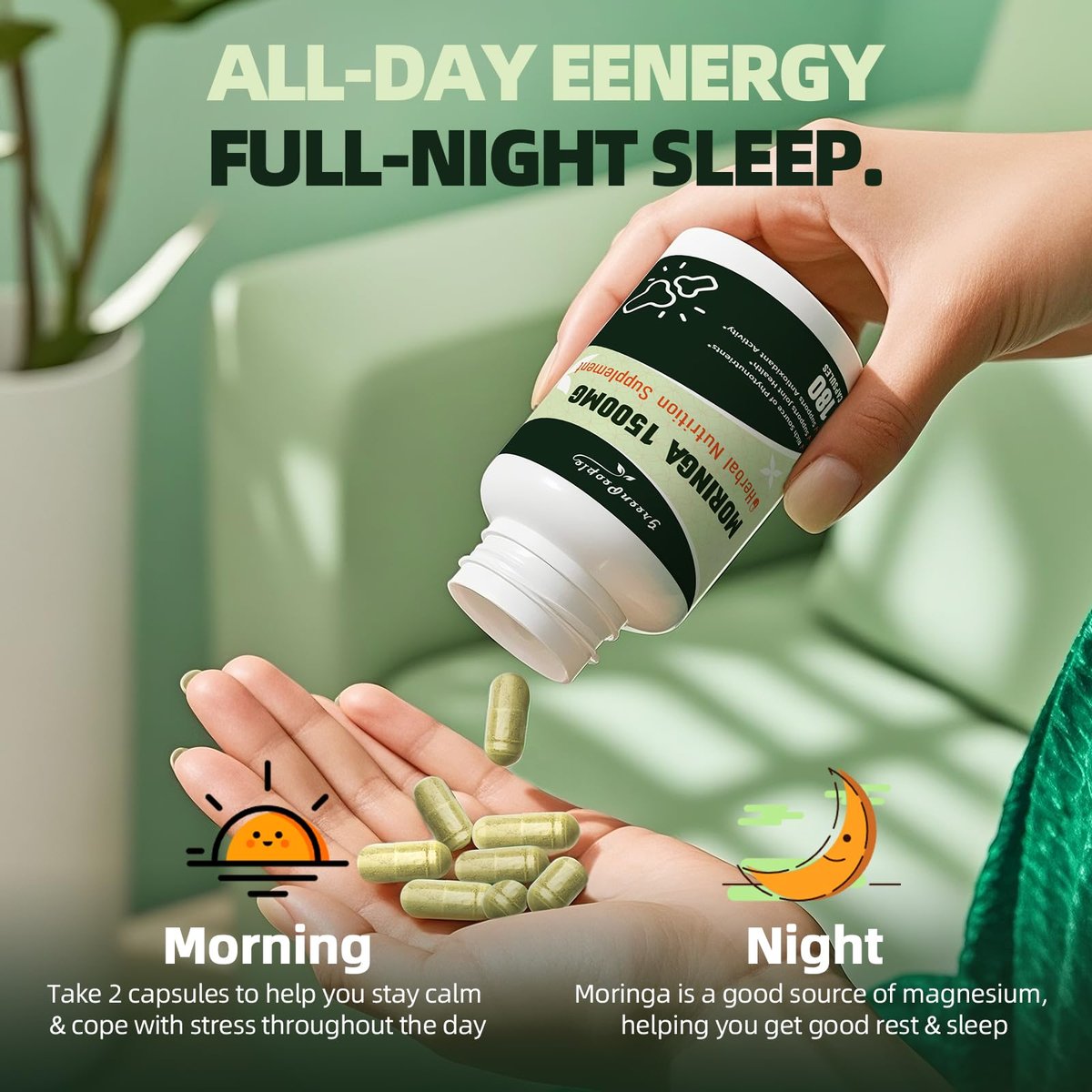 GREENPEOPLE Moringa-Ganzblattkapseln 1500mg - Hochdosiert 10:1 Moringa Oleifera Blattextrakt - Natürliches Superfood für Energie & Immunsystem - Vegan, Nicht-GVO, Koffeinfrei - 180 Kapseln