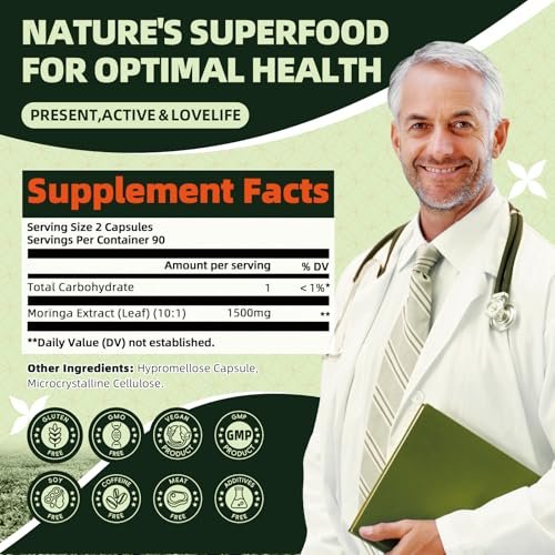 GREENPEOPLE Moringa-Ganzblattkapseln 1500mg - Hochdosiert 10:1 Moringa Oleifera Blattextrakt - Natürliches Superfood für Energie & Immunsystem - Vegan, Nicht-GVO, Koffeinfrei - 180 Kapseln