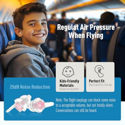 Softvox Kinder Ohrstöpsel (ab 6 Jahren) mit Kordel, Wiederverwendbare Silikon-Ohrstöpsel für Flugreisen, Druckausgleich, Geräuschreduzierung 25 dB – Konzentration, Reisen, Angst, Schule – Hellrosa