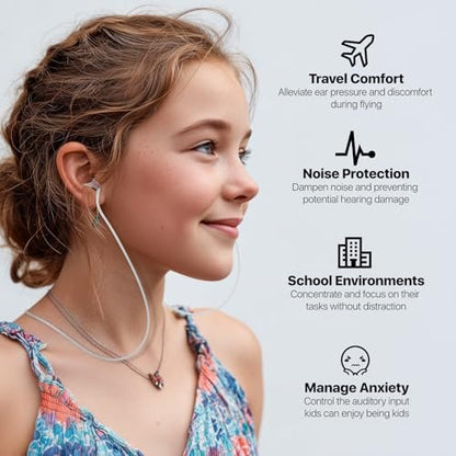 Softvox Kinder Ohrstöpsel (ab 6 Jahren) mit Kordel, Wiederverwendbare Silikon-Ohrstöpsel für Flugreisen, Druckausgleich, Geräuschreduzierung 25 dB – Konzentration, Reisen, Angst, Schule – Hellrosa