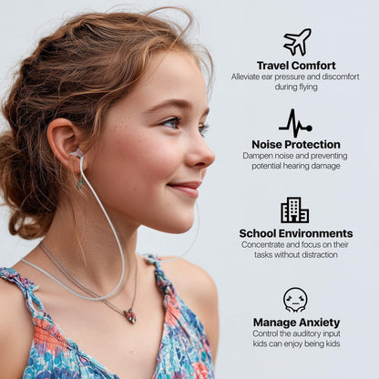 Softvox Kinder Ohrstöpsel (ab 6 Jahren) mit Kordel, Wiederverwendbare Silikon-Ohrstöpsel für Flugreisen, Druckausgleich, Geräuschreduzierung 25 dB – Konzentration, Reisen, Angst, Schule – Hellrosa
