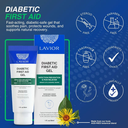 Lavior Diabetic First-Aid Gel 1oz – Beschleunigt die Heilung von Schnittwunden, Schürfwunden, Verbrennungen & kleineren Verletzungen, Arzt empfohlen, klinisch erwiesen, hypoallergen, Infektionsschutz & Schmerzlinderung