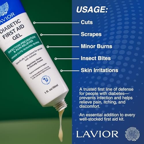 Lavior Diabetic First-Aid Gel 1oz – Beschleunigt die Heilung von Schnittwunden, Schürfwunden, Verbrennungen & kleineren Verletzungen, Arzt empfohlen, klinisch erwiesen, hypoallergen, Infektionsschutz & Schmerzlinderung