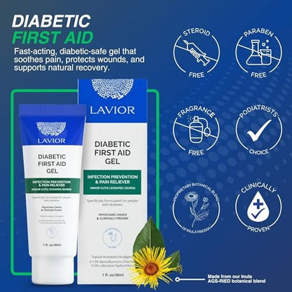 Lavior Diabetic First-Aid Gel 1oz – Beschleunigt die Heilung von Schnittwunden, Schürfwunden, Verbrennungen & kleineren Verletzungen, Arzt empfohlen, klinisch erwiesen, hypoallergen, Infektionsschutz & Schmerzlinderung