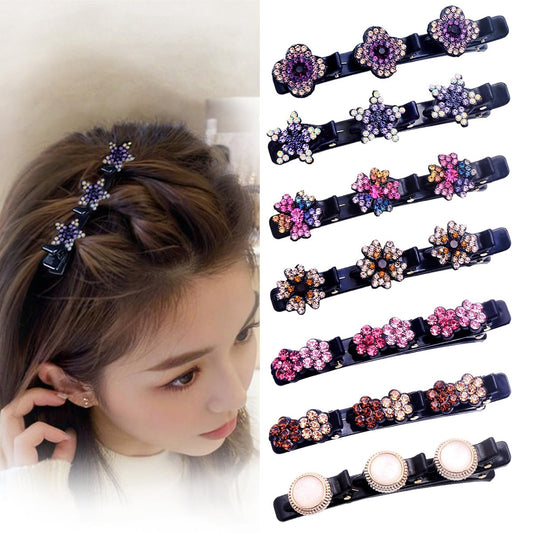 7-teilige Kristallstein-Haarklammern für Styling - Doppellagige Stern- und Blumenklammern, funkelnde Strass-Entenschnabelklammern, rutschfeste Haaraccessoires für Frauen und Mädchen (FlaSloth)