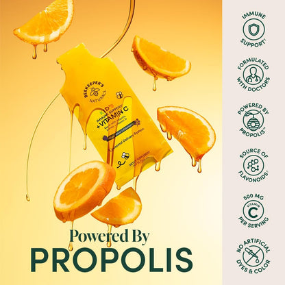 Beekeeper's Naturals Immunsystem Liposomales Vitamin C für Kinder – 500 mg Vitamin C, Holunder, Vitamin D, Propolis & Honig, Immununterstützung, gemischte Beeren, 12 Portionsbeutel