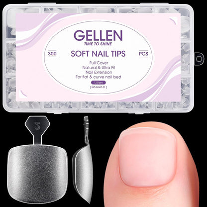 Gellen Press On Toenails 300 Stück Kurze Quadratische Zehennagelspitzen, Vollabdeckung Matt Weiche Gel-Kunstnägel, 12 Größen Klare Zehennagelverlängerungen mit Griffhilfe für Pediküre DIY zu Hause