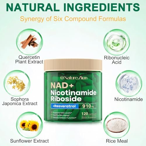 NAD+ Supplement - Nicotinamid-Ribosid 910 mg mit Resveratrol, liposomal, für Fokus & Energie, 120 Kapseln für Frauen und Männer