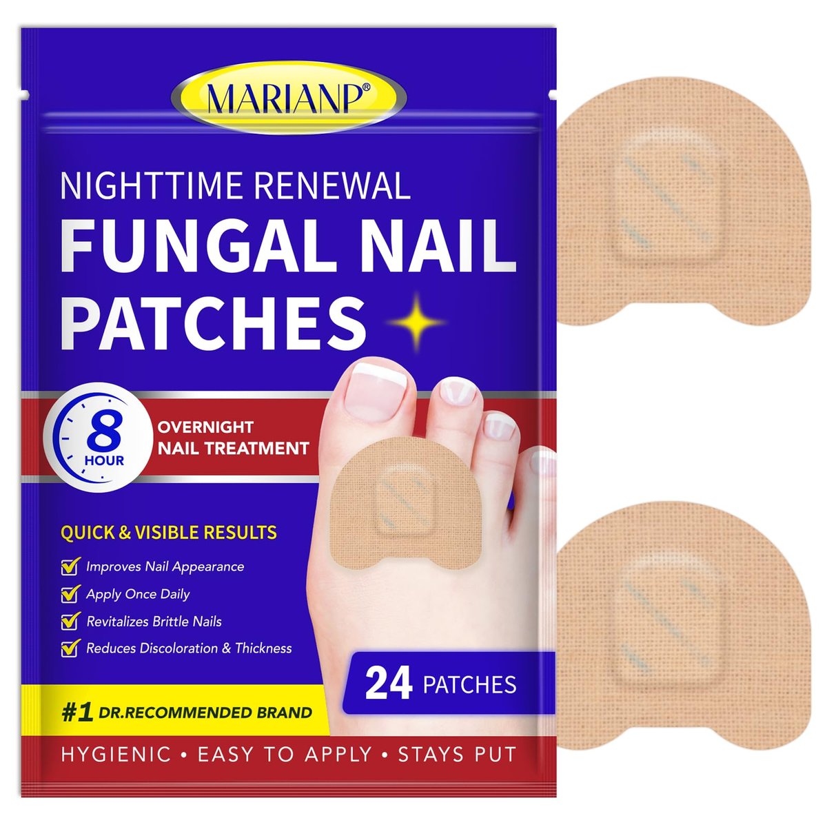Nagelpilz Behandlung Extra Stark - 24 Stück Nachtpflaster gegen Pilzinfektionen, Über Nacht Fußnagelpflege für beschädigte Nägel