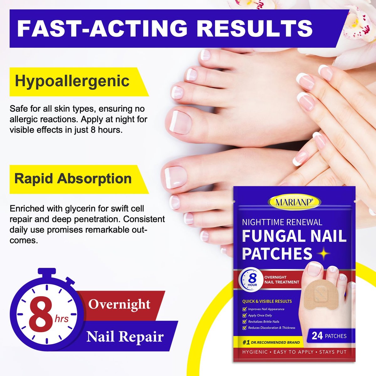 Nagelpilz Behandlung Extra Stark - 24 Stück Nachtpflaster gegen Pilzinfektionen, Über Nacht Fußnagelpflege für beschädigte Nägel