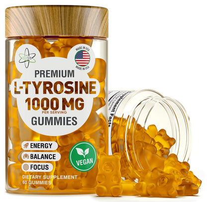 BioVit L-Tyrosine Gummis – Aktivierte Aminosäure für Fokus, Stimmung & Energie – 1000 mg pro Portion, 500 mg pro Gummi – 60 vegane Gummis