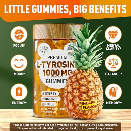 BioVit L-Tyrosine Gummis – Aktivierte Aminosäure für Fokus, Stimmung & Energie – 1000 mg pro Portion, 500 mg pro Gummi – 60 vegane Gummis
