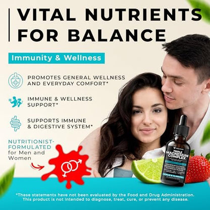 WELVIUM Triple Magnesium Complex Liquid Drops - Magnesium Glycinat mit L-Threonat, Taurat - Ashwagandha, L-Theanin, 5-HTP, Vitamine B6, B12, Bromelain, Inositol für Mineralstoffgleichgewicht