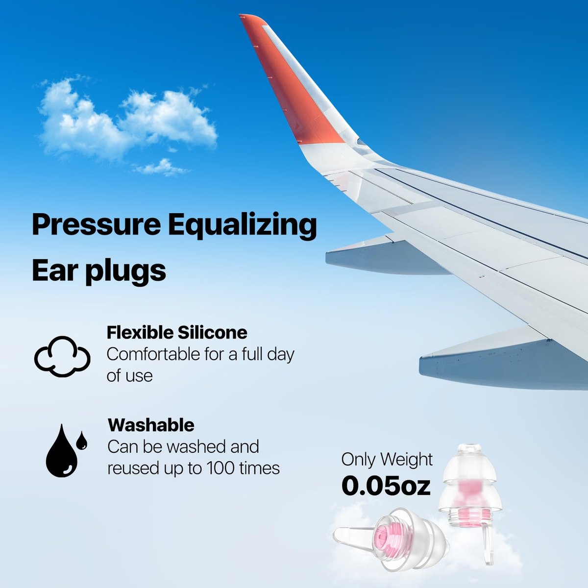 Softvox Flug-Ohrstöpsel zur Druckausgleich & Schmerzlinderung im Flugzeug - Reise-Essentials für Erwachsene & Kinder ab 12 Jahren - Wiederverwendbare Ohrstöpsel mit 25 dB Rauschunterdrückung, PK