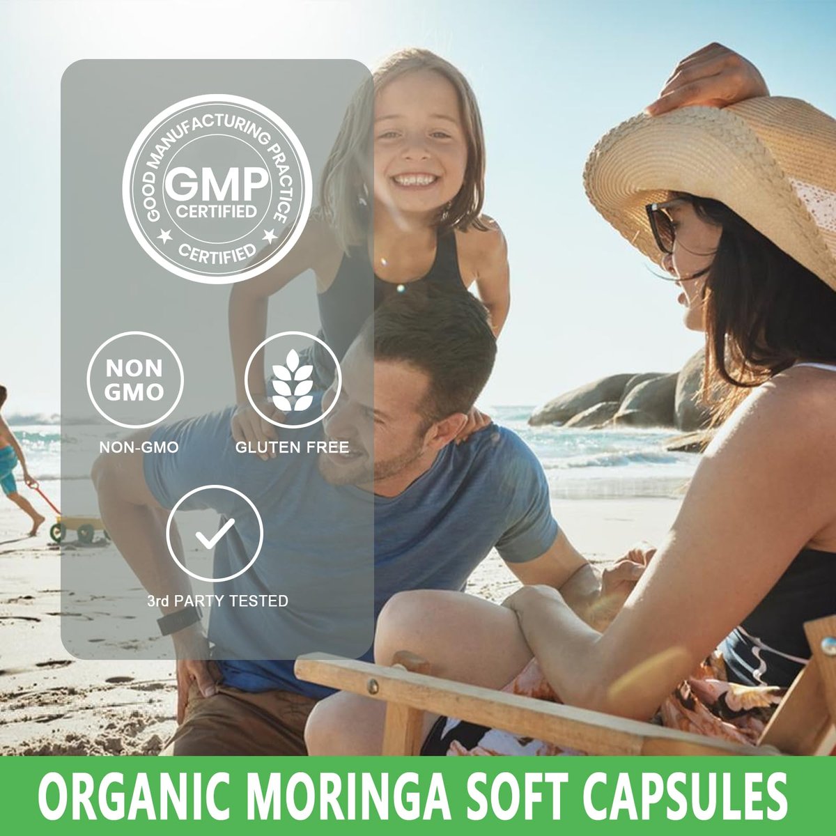 Moringa Softgels, Bio reines Moringa Oleifera Blattextrakt für Energie, Haut, Darmgesundheit, Immunsystem, natürliches Antioxidans, hochwirksames Moringa-Öl, Non-GMO, 60 Portionen