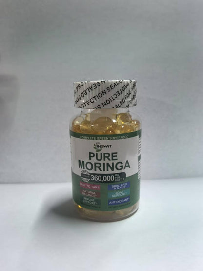 Moringa Softgels, Bio reines Moringa Oleifera Blattextrakt für Energie, Haut, Darmgesundheit, Immunsystem, natürliches Antioxidans, hochwirksames Moringa-Öl, Non-GMO, 60 Portionen
