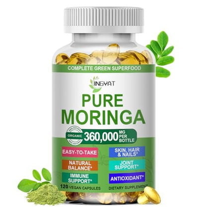 Moringa Softgels, Bio reines Moringa Oleifera Blattextrakt für Energie, Haut, Darmgesundheit, Immunsystem, natürliches Antioxidans, hochwirksames Moringa-Öl, Non-GMO, 60 Portionen