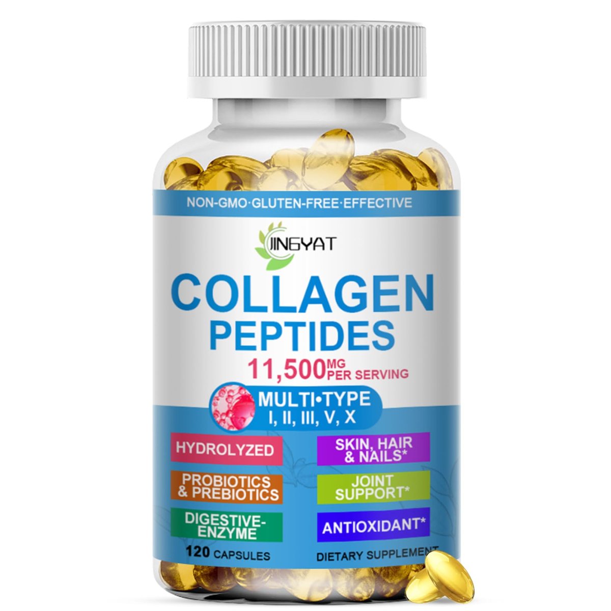 Kollagen-Peptide Weichkapseln, Multi-Kollagen-Peptid mit Glucosamin Chondroitin MSM Biotin, hydrolysiertes Kollagen-Peptid-Komplex für Frauen, unterstützt Haut, Haare, Nägel, Gelenke, Knochen, Darmgesundheit, Nicht-GMO, 120 Kapseln
