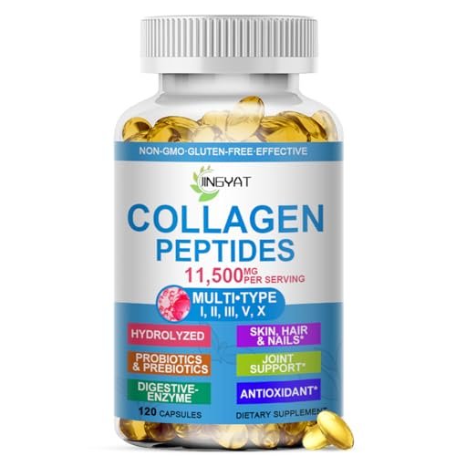 Kollagen-Peptide Weichkapseln, Multi-Kollagen-Peptid mit Glucosamin Chondroitin MSM Biotin, hydrolysiertes Kollagen-Peptid-Komplex für Frauen, unterstützt Haut, Haare, Nägel, Gelenke, Knochen, Darmgesundheit, Nicht-GMO, 120 Kapseln