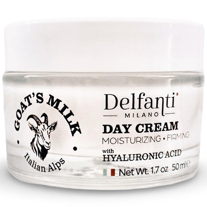 Delfanti-Milano Ziegenmilch mit Hyaluronsäure Feuchtigkeits- und Straffungs-Tagescreme für Gesicht und Hals – Made in Italy