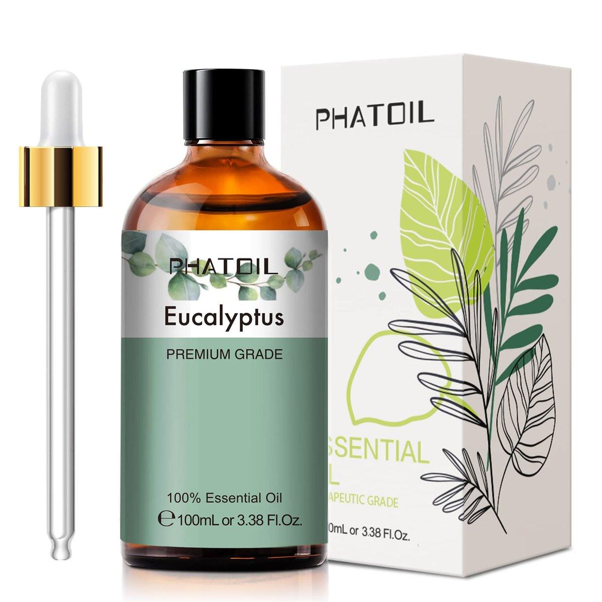 PHATOIL Reines Eukalyptusöl, 100% reines therapeutisches Premiumöl für Haarpflege, Haut, Aromatherapie, 100 ml