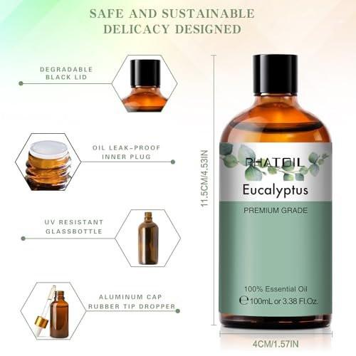 PHATOIL Reines Eukalyptusöl, 100% reines therapeutisches Premiumöl für Haarpflege, Haut, Aromatherapie, 100 ml
