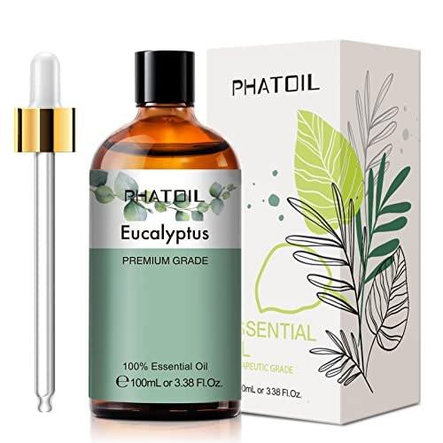 PHATOIL Reines Eukalyptusöl, 100% reines therapeutisches Premiumöl für Haarpflege, Haut, Aromatherapie, 100 ml