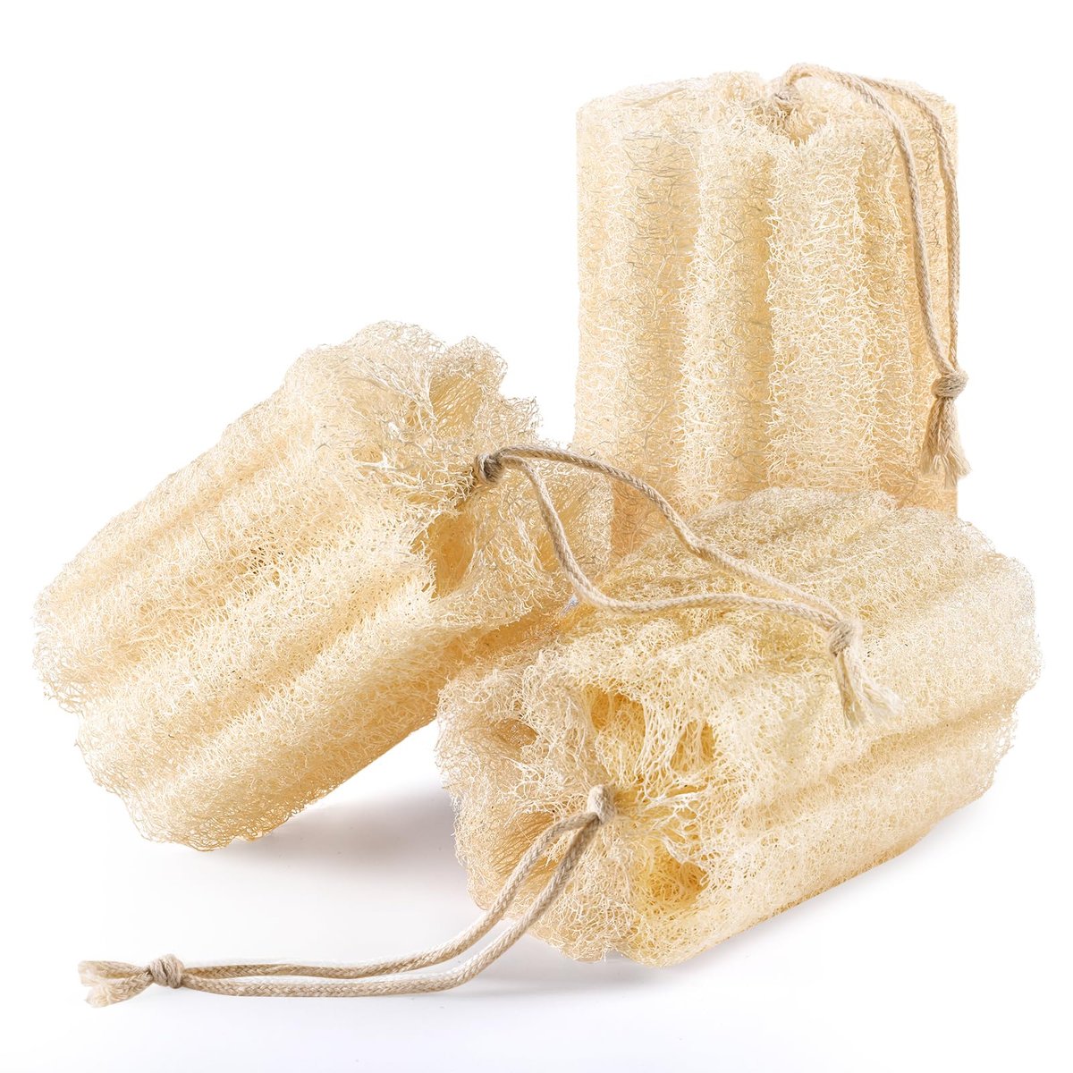 RIYNIBIY 3er-Pack Ägyptischer Natürlicher Luffa-Peeling-Körperwäscher, Exfolierender Luffa-Schwamm für Dusche und Bad, für Frauen und Männer