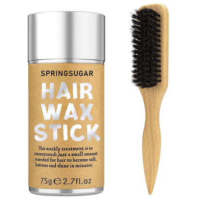 Slick Back Haarbürsten- und Haarwachs-Stick-Set für Slick Back – Wildschweinborstenbürste für glattes, kontrolliertes Haar, Fliegenhärchen und Babyhaare – Wachsstift für Frauen zum Abteilen und Scheiteln