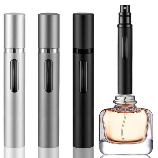 DIOHIO 10ml Parfümzerstäuber Reisefüllbar, 3 Stück Nachfüllbare Parfümflasche, Bodenbefüllung, Mini Köln Dispenser, Tragbarer Zerstäuber (Schwarz-Grau-Silber)