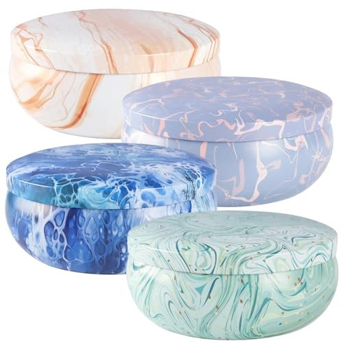 4er-Set Triple-Docht Citronella-Kerzen im Marmor-Design – Natürliches Sojawachs, Sommer-Außenkerzen für Terrasse, Garten, Balkon, Camping, Veranda, BBQ