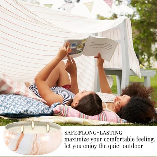 4er-Set Triple-Docht Citronella-Kerzen im Marmor-Design – Natürliches Sojawachs, Sommer-Außenkerzen für Terrasse, Garten, Balkon, Camping, Veranda, BBQ