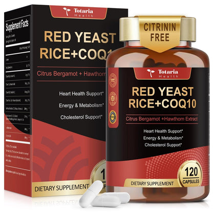 Totaria Roter Reishefe 2.000 mg mit CoQ10 & Citrus Bergamot – Citrinin-freier Extrakt, vegan & nicht-GVO, 120 Kapseln
