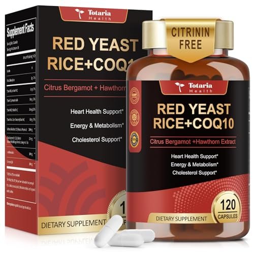 Totaria Roter Reishefe 2.000 mg mit CoQ10 & Citrus Bergamot – Citrinin-freier Extrakt, vegan & nicht-GVO, 120 Kapseln