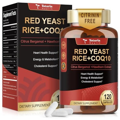 Totaria Roter Reishefe 2.000 mg mit CoQ10 & Citrus Bergamot – Citrinin-freier Extrakt, vegan & nicht-GVO, 120 Kapseln