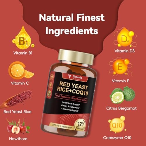 Totaria Roter Reishefe 2.000 mg mit CoQ10 & Citrus Bergamot – Citrinin-freier Extrakt, vegan & nicht-GVO, 120 Kapseln