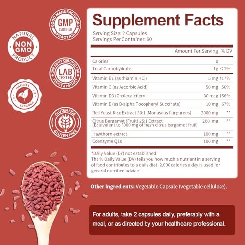 Totaria Roter Reishefe 2.000 mg mit CoQ10 & Citrus Bergamot – Citrinin-freier Extrakt, vegan & nicht-GVO, 120 Kapseln