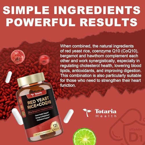 Totaria Roter Reishefe 2.000 mg mit CoQ10 & Citrus Bergamot – Citrinin-freier Extrakt, vegan & nicht-GVO, 120 Kapseln