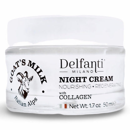 Delfanti-Milano • Ziegenmilch mit Kollagen – Nährende und regenerierende Nachtcreme für Gesicht und Hals • Feuchtigkeitspflege • Hergestellt in Italien