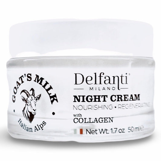 Delfanti-Milano • Ziegenmilch mit Kollagen – Nährende und regenerierende Nachtcreme für Gesicht und Hals • Feuchtigkeitspflege • Hergestellt in Italien