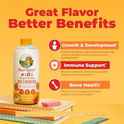 MaryRuth's Flüssiges Nacht-Multimineral für Kinder | Knochengesundheit | Immunfunktion | Schlafenszeit-Ergänzung | Magnesium | Vegan | Zuckerfrei | 30-180 Portionen | 15,22 fl oz