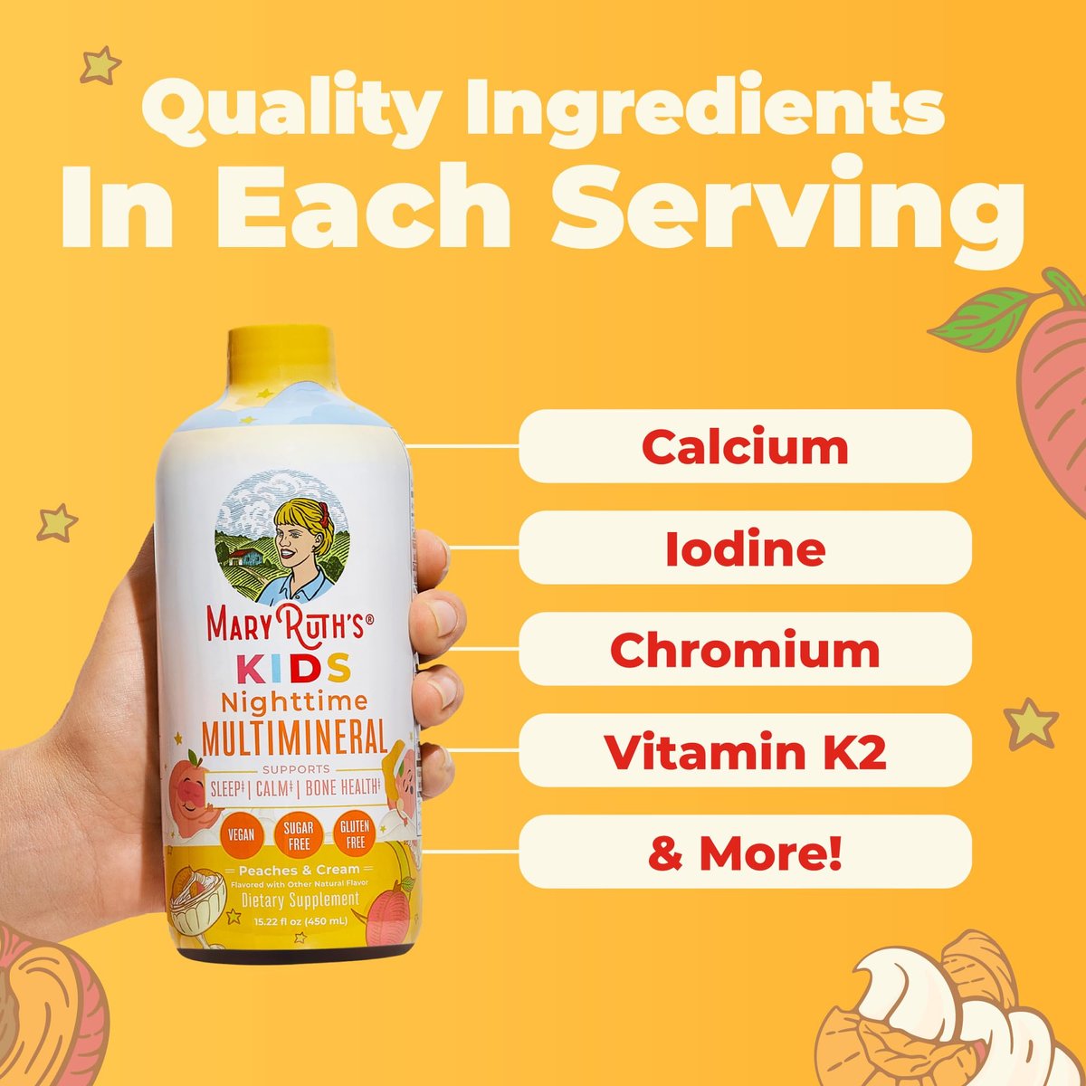 MaryRuth's Flüssiges Nacht-Multimineral für Kinder | Knochengesundheit | Immunfunktion | Schlafenszeit-Ergänzung | Magnesium | Vegan | Zuckerfrei | 30-180 Portionen | 15,22 fl oz