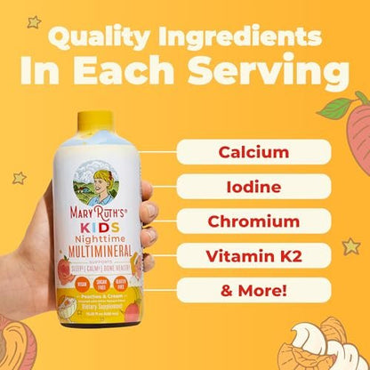 MaryRuth's Flüssiges Nacht-Multimineral für Kinder | Knochengesundheit | Immunfunktion | Schlafenszeit-Ergänzung | Magnesium | Vegan | Zuckerfrei | 30-180 Portionen | 15,22 fl oz